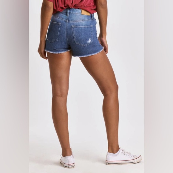 Blue Jean Shorts with Cuffed Hem and Faded Look - Picture 4 of 6